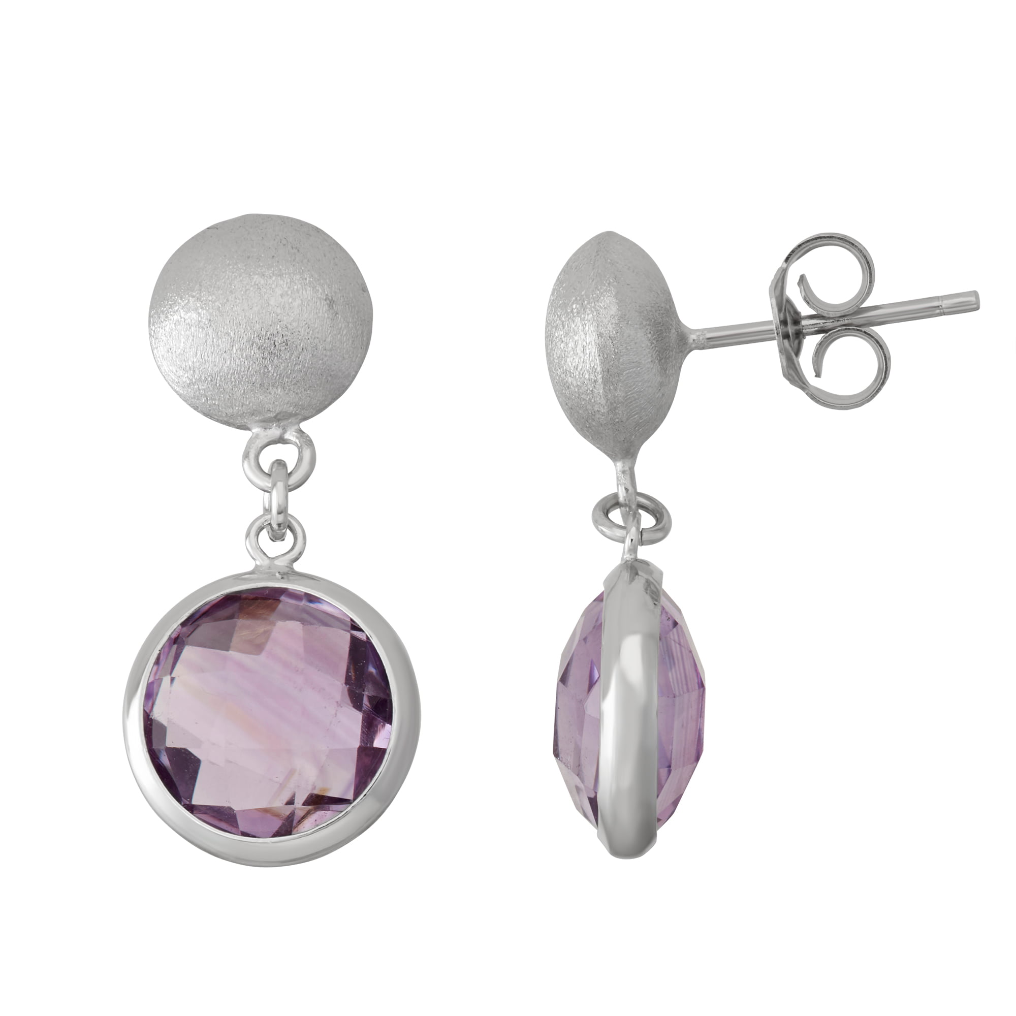 Top quality natural Amethyst stone 10 mm ball sterling silver leverback earrings 