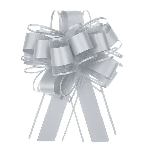 5pcs 6 Inch Large Big Pull Bow Organza Gift Wrapping Bows Ribbon for Wedding Car Christmas Bow, Gray