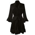 thumbnail image 4 of Arlun Bridal Robes for Women Silk Short 3/4 Sleeve Belted Satin V-Neck Lightweight Comfy Loungewear Loose Ruffle Hem Sleepwear Bridal Party Ladies Valentine's Day Robe Black M, 4 of 4