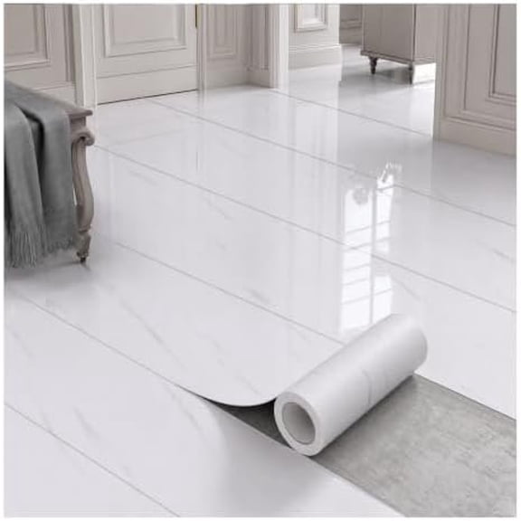 Professional Grade Thickening Peel and Stick Floor Tile 11.8"X 118" | Self Adhesive Vinyl Flooring Floor Tiles Peel and Stick  and Non-Slip for Kitchen Bathroom White Marble