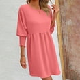 thumbnail image 4 of qolati Summer Dresses for Women Boho Spring Crewneck Smocked 3/4 Sleeve Casual A-Line Dress Trendy Loose Swing Midi Babydolls Cocktail Dress, 4 of 7