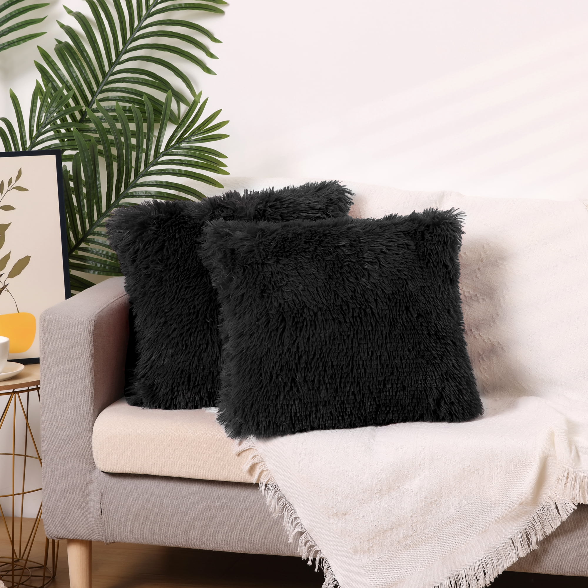Unique Bargains Soft Modern Home Decor Plush Decorative Throw Pillow Covers (2 Count) Black 18" x 18"