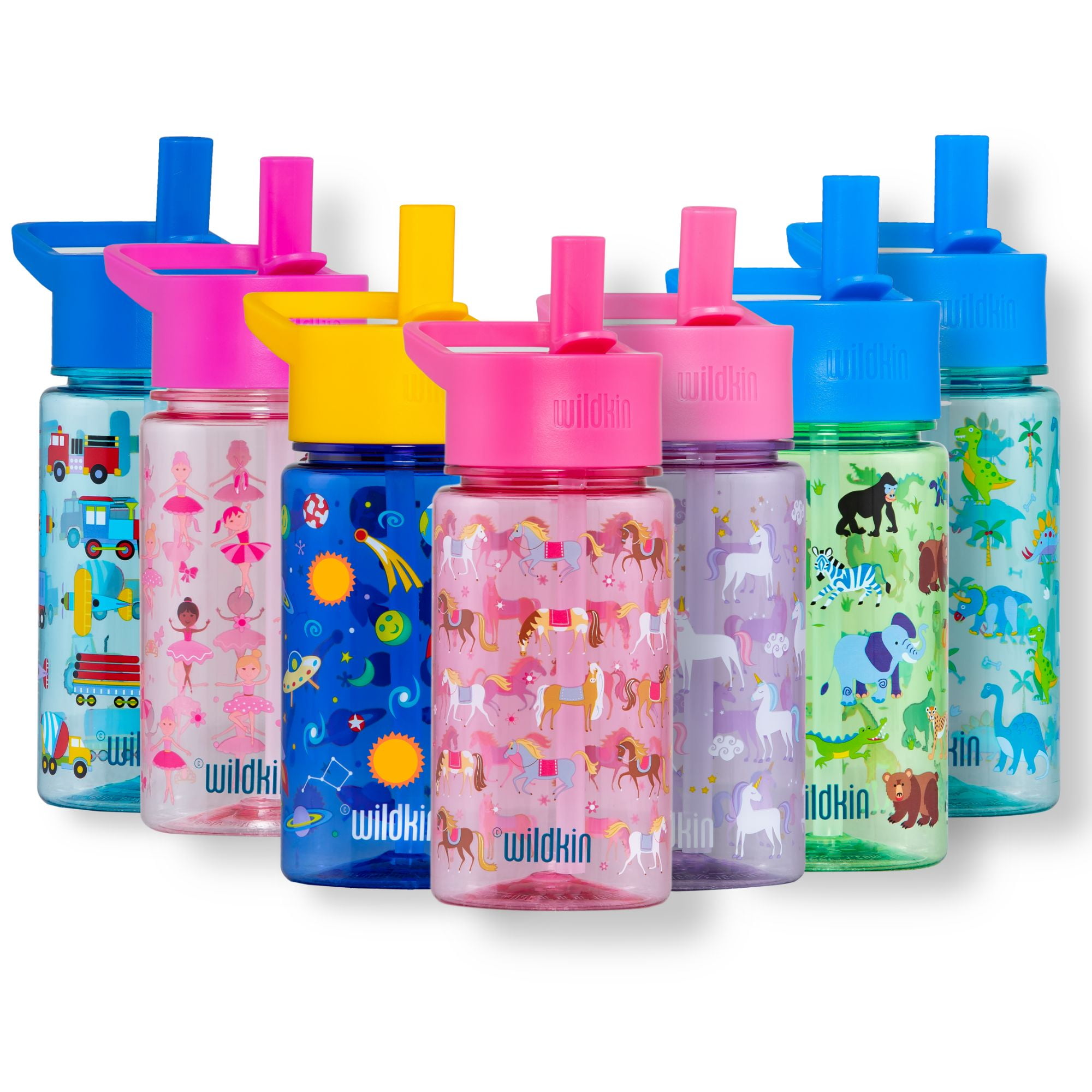 Wildkin Kids Reusable 16 Ounce Water Bottle for Boys and Girls Features  Straw Top and Carrying Handle Ideal Size for School or Travel Easy to Clean  (Heroes)