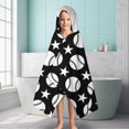 thumbnail image 6 of Black White Baseball Stars Pattern Hooded Bath Towel，60"x35" for Ages 3 To 12 Kids, Quick Dry Lightweight Soft Microfiber Hood Beach Towel Cover Up for Kids, 6 of 7