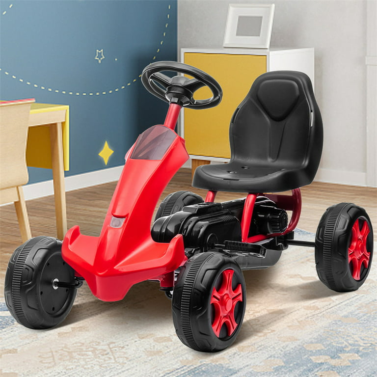Gymax Kids Pedal Go Kart 4 Wheel Ride On Toys w/ Adjustable Seat &  Handbrake Red