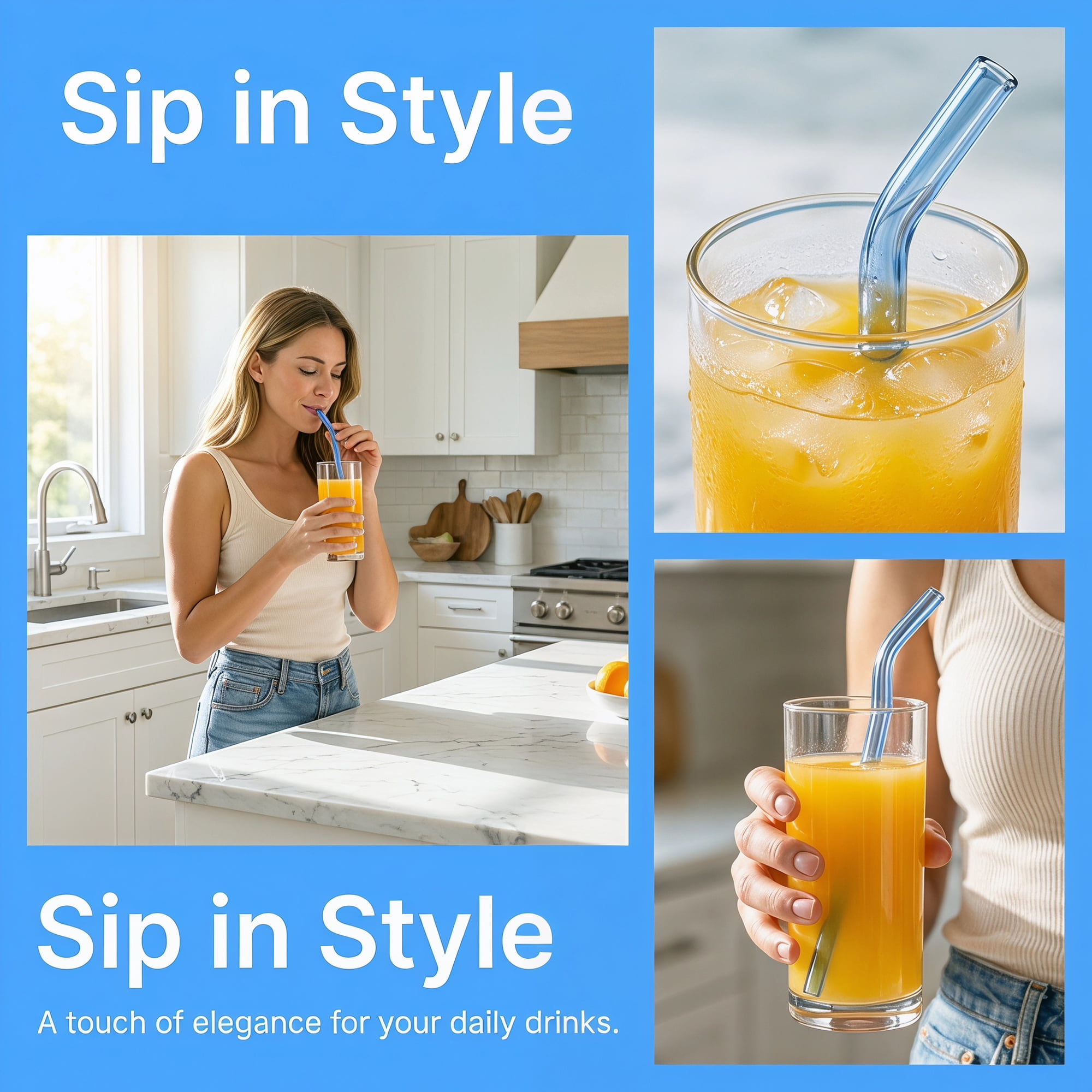 Unique Bargains 10Pcs Reusable Glass Dishwasher Safe Straws Light Blue
