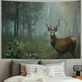 thumbnail image 2 of JEUXUS Deer Stag in Foggy Autumn Forest Photo Photograph Deer Art Tapestry Painting, 2 of 6
