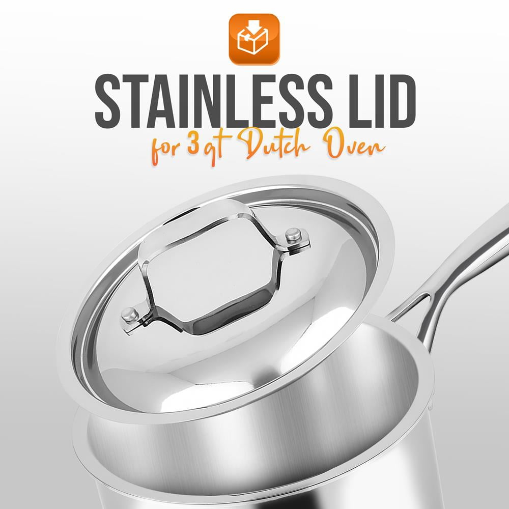 Nutrichef Stainless Steel Sturdy and Durable Stain-Resistant 3 Quart Kitchen Saucepot Lid W/ Handle