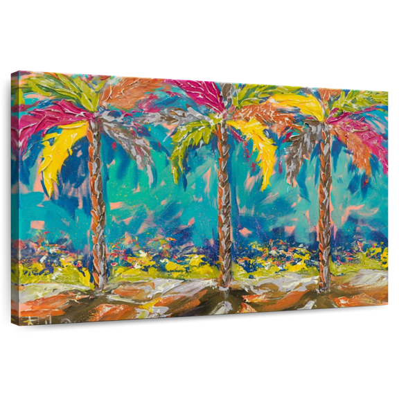 Elephant Stock Summer Tropical Palms Wall Art - Horizontal Canvas Wall Art - Living Room Wall Decor - Floral And Botanical Canvas - Gray And Brown Decor By Estelle Grengs - 12" x 8"