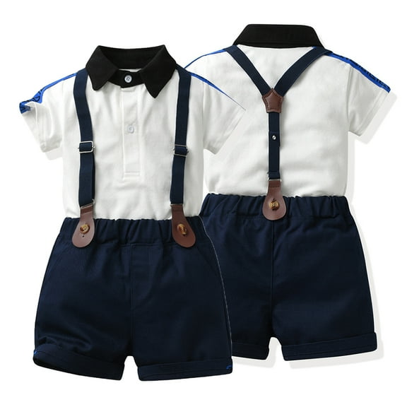 KYAIGUO Baby Boys Summer Gentleman Outfits Toddler Boys Short Sleeve Lapel T Shirt Tops suspenders Shorts 2PCS Set for Kids 3M-6Y
