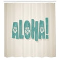 thumbnail image 3 of Aloha Shower Curtain, Bubbly Calligraphy with Flower Motifs on a Plain Background Tropical, Fabric Bathroom Set with Hooks, 69W X 70L Inches, Eggshell and Pale Teal, by Ambesonne, 3 of 3