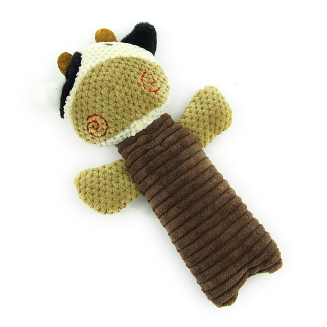 Frog Cow Puppy Plush Striped Squeak Sound Dog Toy Funny Fleece Chew Molar Puppet