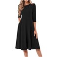 thumbnail image 2 of Summer Casual Dresses for Women, Women Fashion Casual Pleated-cent Sleeve Round-Neck Solid Dress, 2 of 5