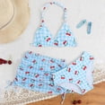 thumbnail image 2 of HCNTES Girls 3 Piece Swimsuits with Skirts Tropical Floral Print Swim Bathing Suits Teen Girls' Swimwear Strap Bikini Set 4-18 Years(Blue,9-10 Years), 2 of 8