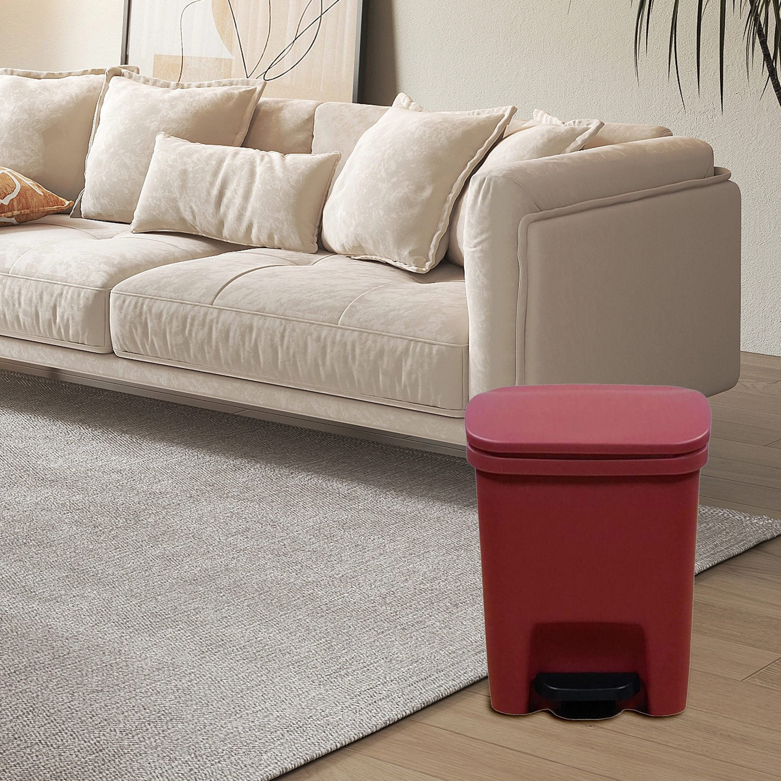 10L Step-On Trash Can, Hands-Free Pedal Garbage Bin with Bag Locking Notches, Linen Texture, Fits 13 Gallon Bags, Black