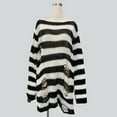 thumbnail image 2 of Wangmeiwg Loose Oversized Striped Sweater For Women Mid Length Pullover With Holes Lightweight Knitwear Long Sleeve Pullover for Women, 2 of 3