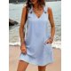 thumbnail image 3 of New blue and white striped sleeveless V-neck pocket plus size women's dress for summer, 3 of 5
