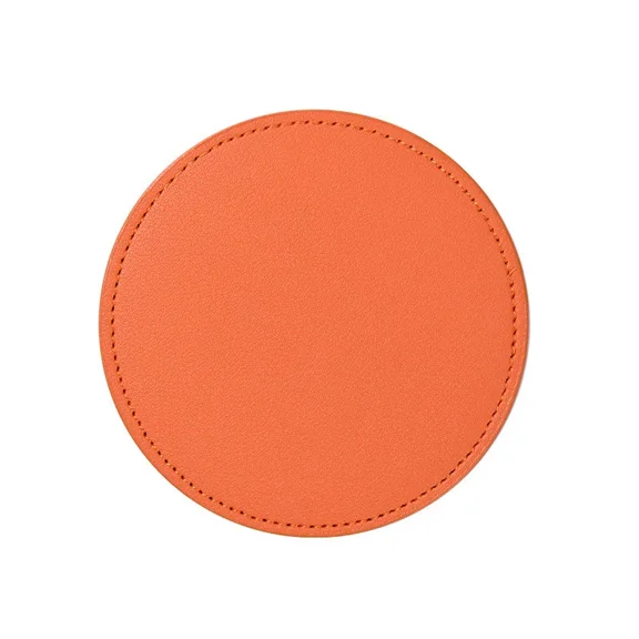 Zhuge 4Pcs PU Leather Coasters Round Waterproof Non-Slip Coasters for Coffee,Tea Cups-3.93*3.93inch,Orange