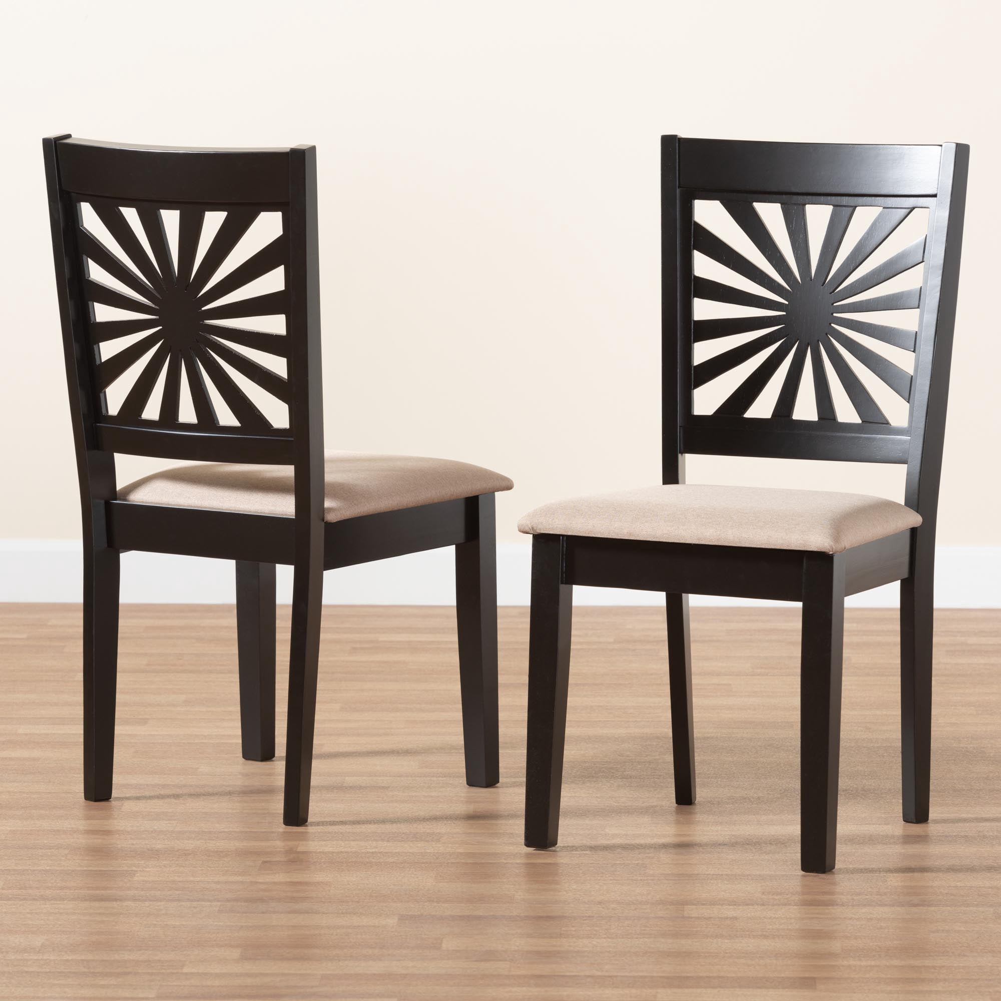 Baxton Studio Olympia Modern Beige Fabric and Espresso Brown Finished Wood 2-Piece Dining Chair Set