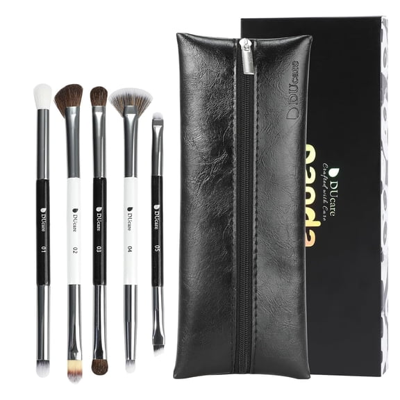 DUcare Panda 5 Pcs Dual-Ended Eye Brush Set - 10-in-1 Professional Makeup Kit with Vegan Leather Case