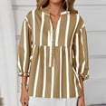 thumbnail image 2 of Trendy Striped Tops for Women 3/4 Length Puff Sleeve Dressy Casual V Neck Blouses Loose Button Up Shirts (M, Khaki), 2 of 6