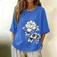 thumbnail image 7 of Wooowa Women Summer Tops Short Sleeve Button Casual Tee Shirt Round Neck Floral Blouses Clothes, 7 of 7
