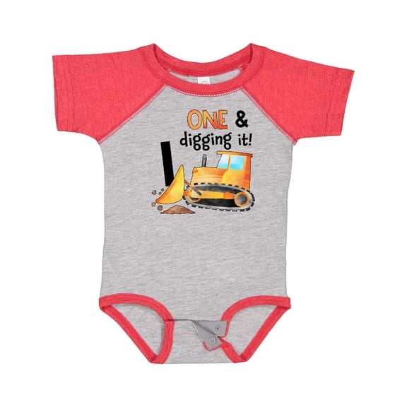Inktastic One and Digging It Bulldozer 1st Birthday Boys or Girls Baby Bodysuit