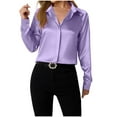 thumbnail image 4 of Royisotas Casual Women's Plus Size Tops Fall and Winter Long Sleeve Womens Button Down Shirt Solid Color Satin Purple Dressy Collared Button up Shirts, 4 of 6