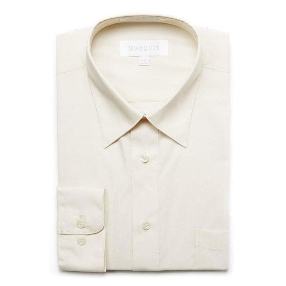 Marquis Mens Slim Fit Off White Cotton Blend Dress Shirt