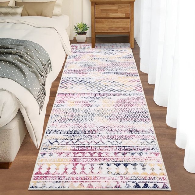 Garvee 2'x6' Runner Rugs Boho Moroccan Rug, Machine Washable Rug Floral Print Neutral Rug for Entryway Kitchen Hallway Home Decor, Non Slip Floor Indoor Carpet, Colorful