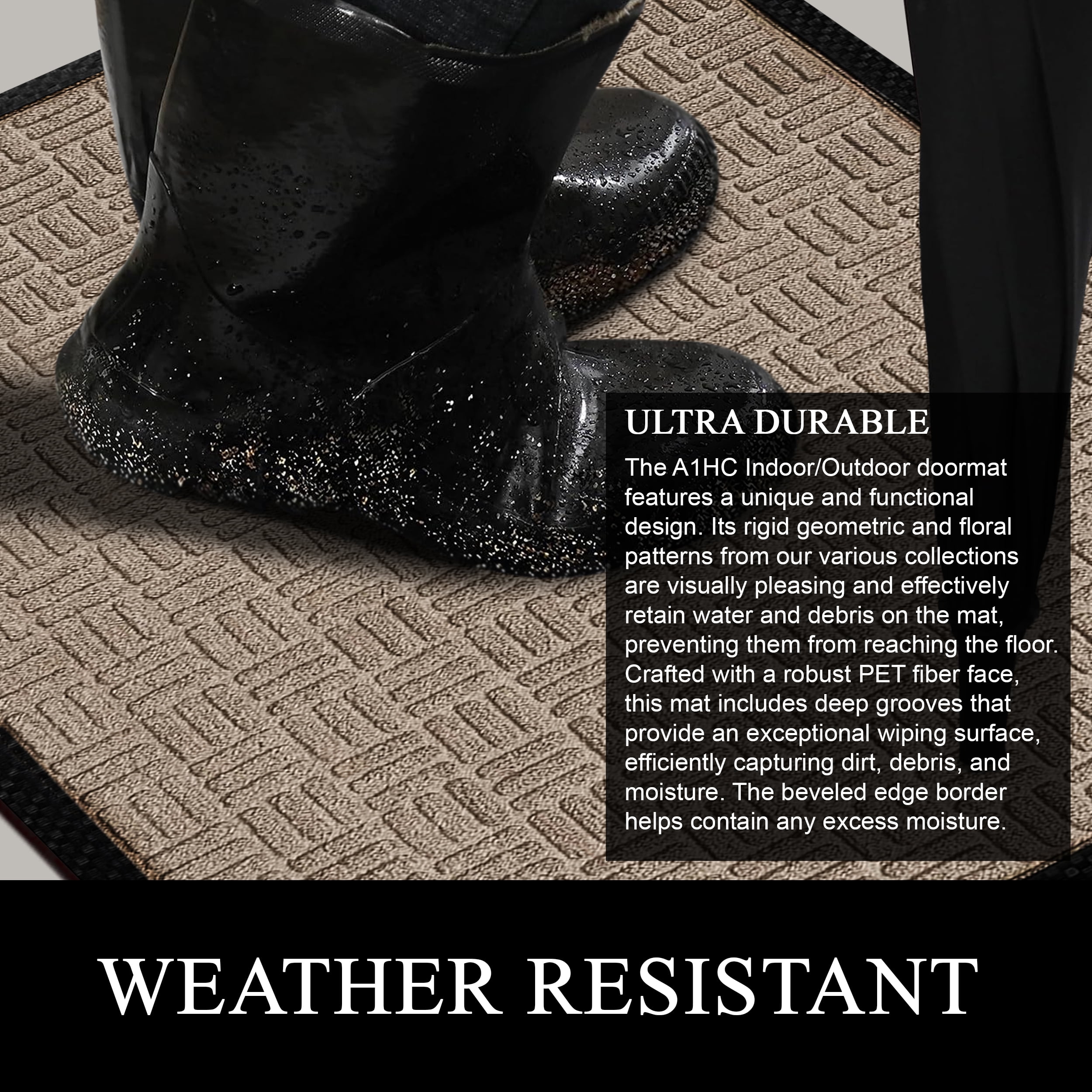 A1HC Indoor Outdoor Mat, Front and Back Entrance Welcome Mats, Front Patio Mats 24x36 Inches, Non-Slip Easy Clean Entrance Washable Large Size Doormat, Beige Criss Cross