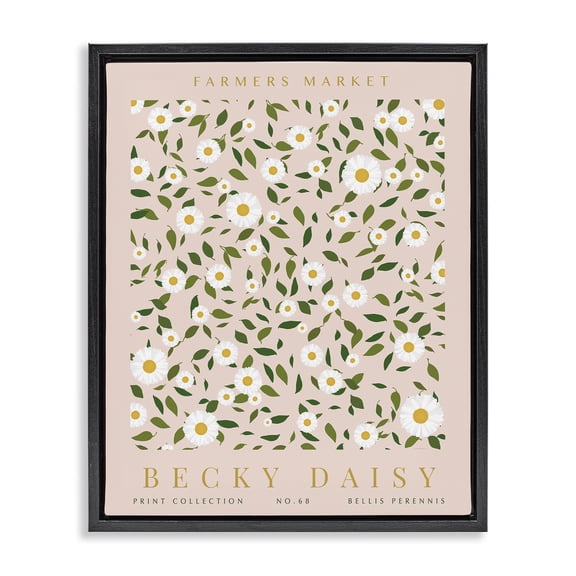 Stupell Industries Minimal Pastel Daisies Floral Painting Black Floater Framed Canvas Art Print Wall Art, 17 x 21