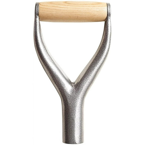 ABCISI Shovel D Grip Handle, 31mm Inner Diameter Metal Shovel Replacement Handle with Wooden Grip Spade for Garden, Digging Raking Tools (Silver)