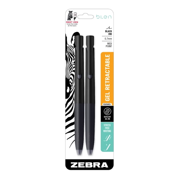 bLen Retractable Ballpoint Pen, 0.7 mm, White Barrel, Black Ink, 2 Per Pack