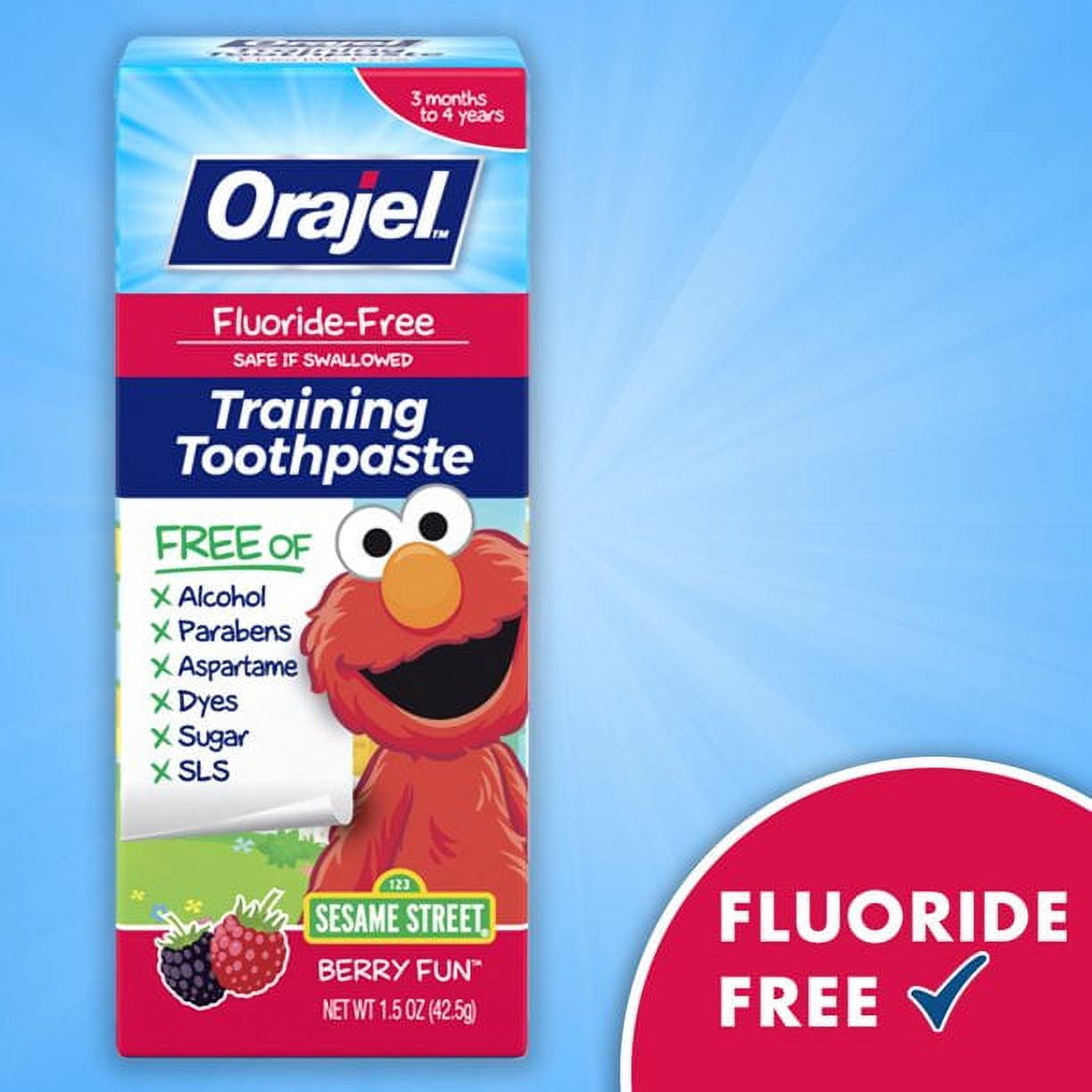 Orajel Elmo Fluoride-Free Training Toothpaste, Berry Fun, One 1.5oz Tube: 3 pack  Orajel