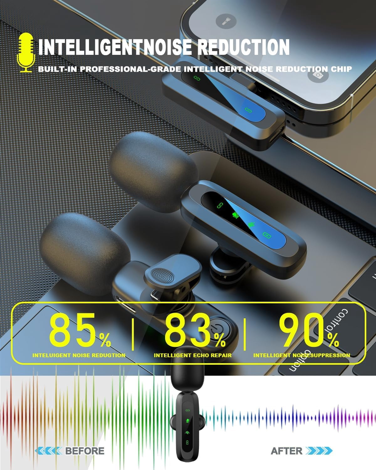 NEOYFC for Lavalier Microphone for iPhone/Android Phone - Professional Noise Reduction Wireless Microphones, USB Type-C Lapel Mini Mic for Tiktok YouTube Video Recording Vlog Live Streaming