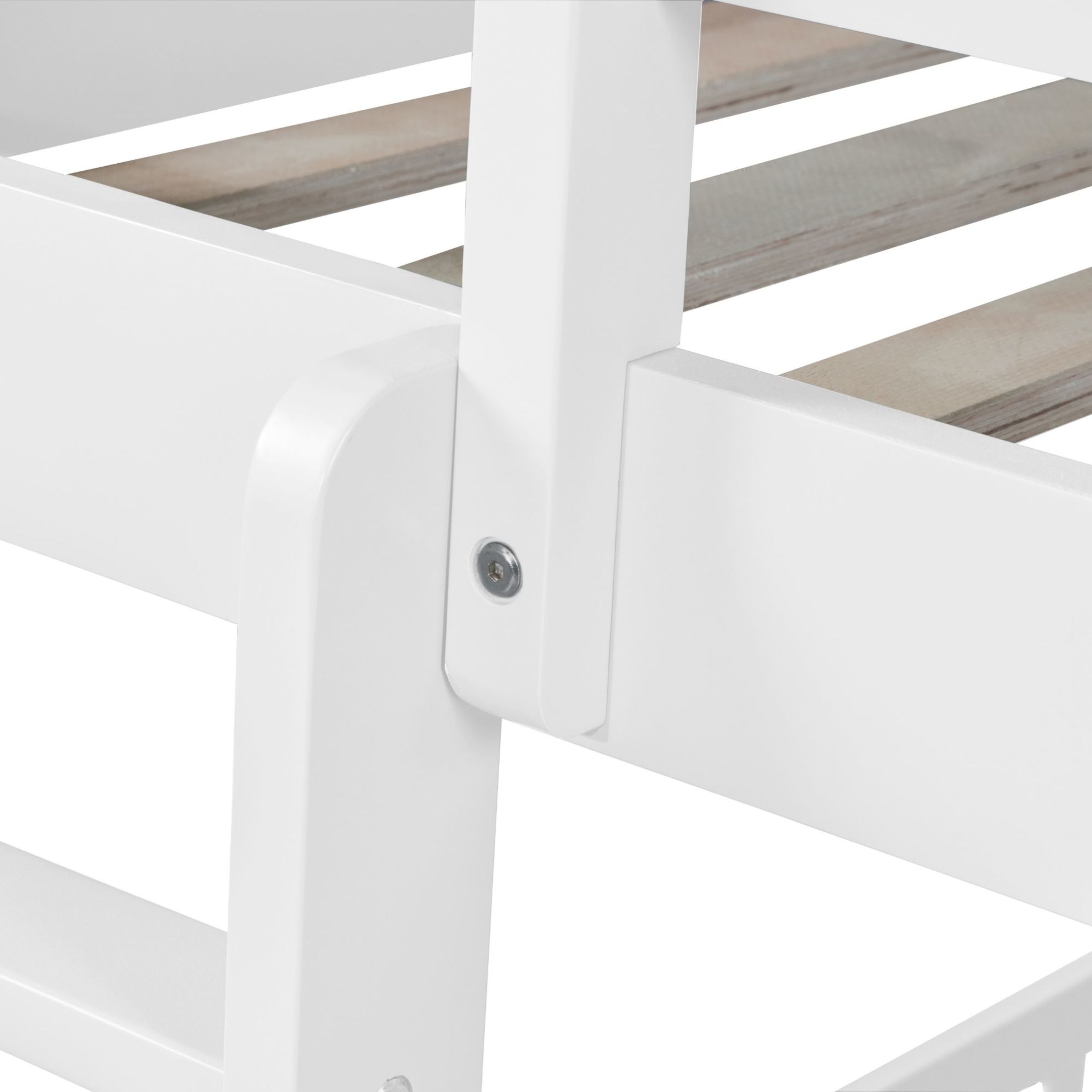 Noble House Twin Over Twin Floor Bunk Bed, Solid Pine Wood Frame with Slide, Convertible Ladder & Guardrails, White