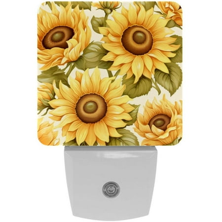 

Plug-in Night Lights Set Of 2 Sunflower Seamless Pattern Automatic Dusk-To-Dawn Sensor LED Nightlights Home Decorative Lamp For Kids Teens Girls Boys Adults