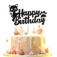 thumbnail image 1 of Decoración para tartas STATWTHMA con forma de gato negro con purpurina, feliz cumpleaños, 1 of 7