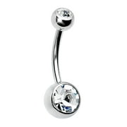 Lex & Lu Steel Curved Barbell Double Cz Gem Navel Belly Button Ring Body Piercing 14 Gauge
