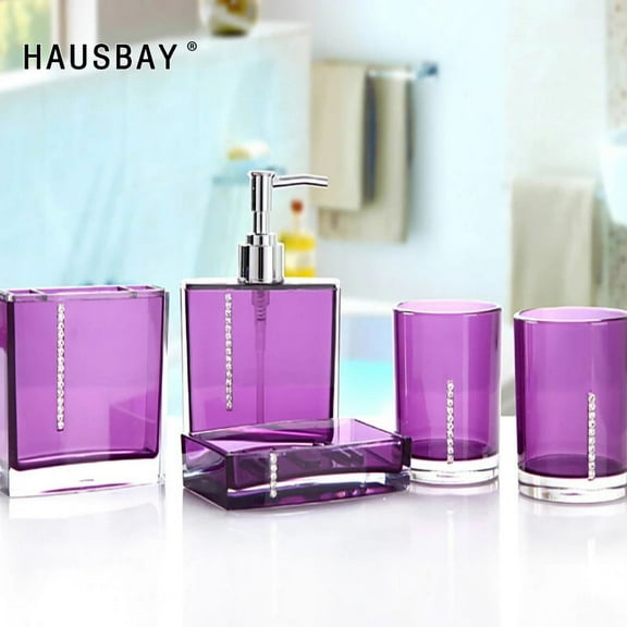 Heavenly Designs Watson Bathroom Accessories - Purple Acrylic Five Piece Bathroom Accessory Set
