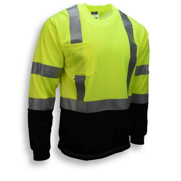 Homiegear High Visibility T Shirt for Men Women | Reflective Long Sleeve T Shirts | Safety Work T Shirts with Black Bottom (US, Alpha, Medium, Regular, Regular, Yellow)