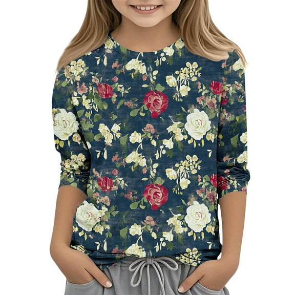 Frwgonr Summer Shirts for Boys Girls Navy Kids 3/4 Sleeve Cute Tops Graphic Crew Neck Shirts Soft Summer Tees 3T-12