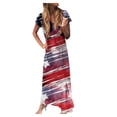 thumbnail image 1 of Yuemengxuan Women Stytlish Maxi Dress, Star  Stripe Print Short Sleeve V-neck One-piece, 1 of 4