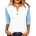 thumbnail image 2 of ABSUYY Womens Sky Blue Baseball Tee Raglan 3/4 Sleeve Henley Casual Color Block Shirt,Size S, 2 of 6