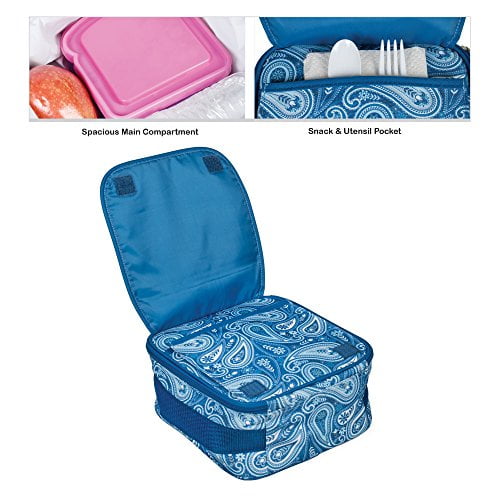 Class Collections Reinforced and Water Resistant Padded Laptop School Backpack and Insulated Soft Cooler Lunch Bag Set, Blue Paisley