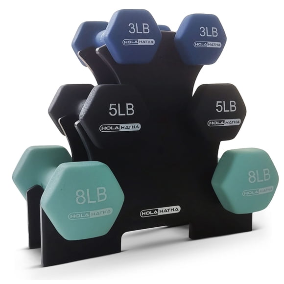 Set de Mancuernas HolaHatha de Neopreno 14.5 kg con Soporte para Gimnasio en Casa