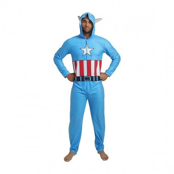 Captain America Hooded Suit Adult Onesie-Small