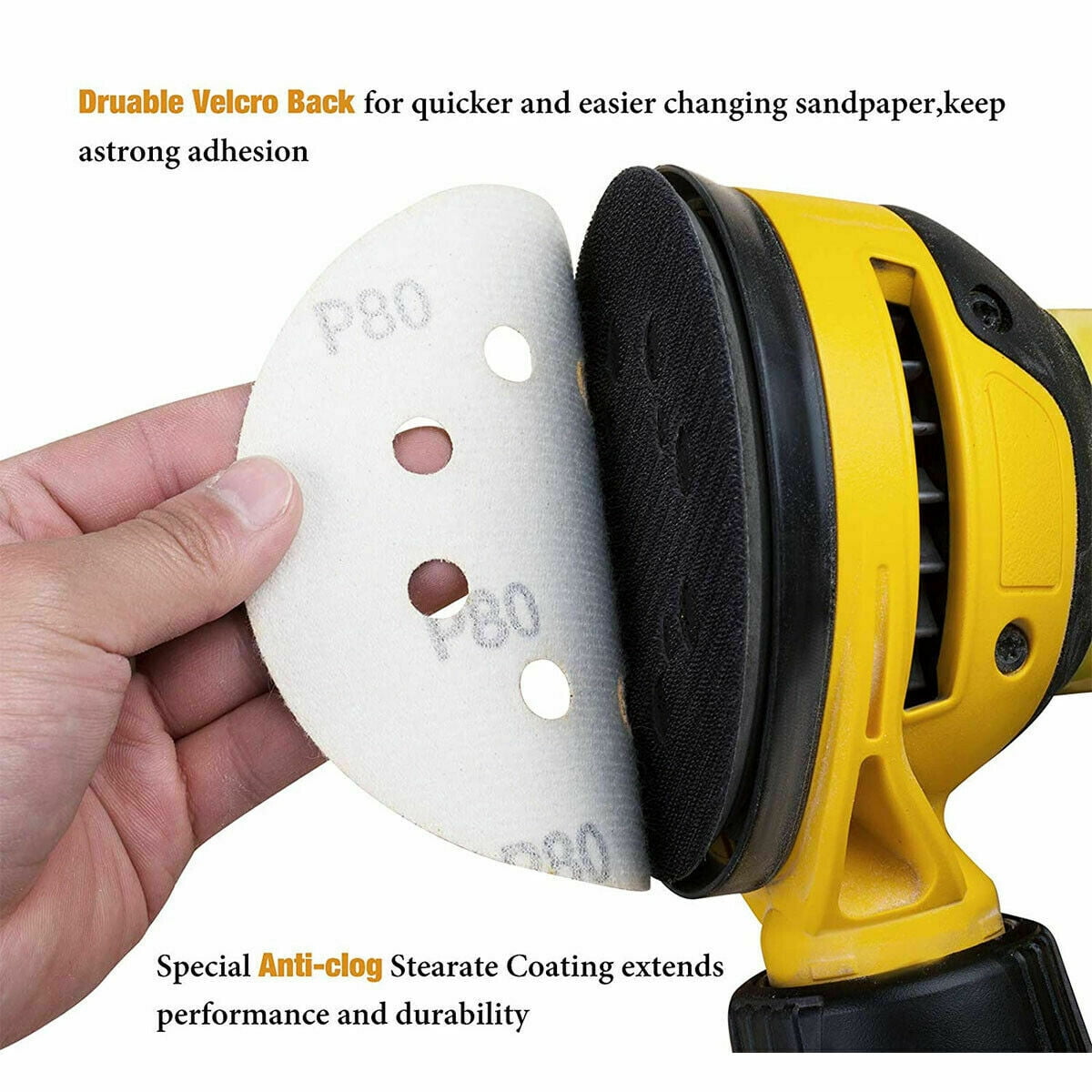 SATC 105 pack 5 inch 8-Hole Sanding Discs 60-400 Grit Hook and Loop Orbital Sander Sandpaper Pads