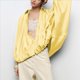 thumbnail image 4 of Chaqueta Abullonada para Mujer, Casual, con Mangas de Murciélago, Cuello Solapa, Cremallera, Chaquetas Urbanas Plisadas de Gran Tamaño Amarillo M, 4 of 10